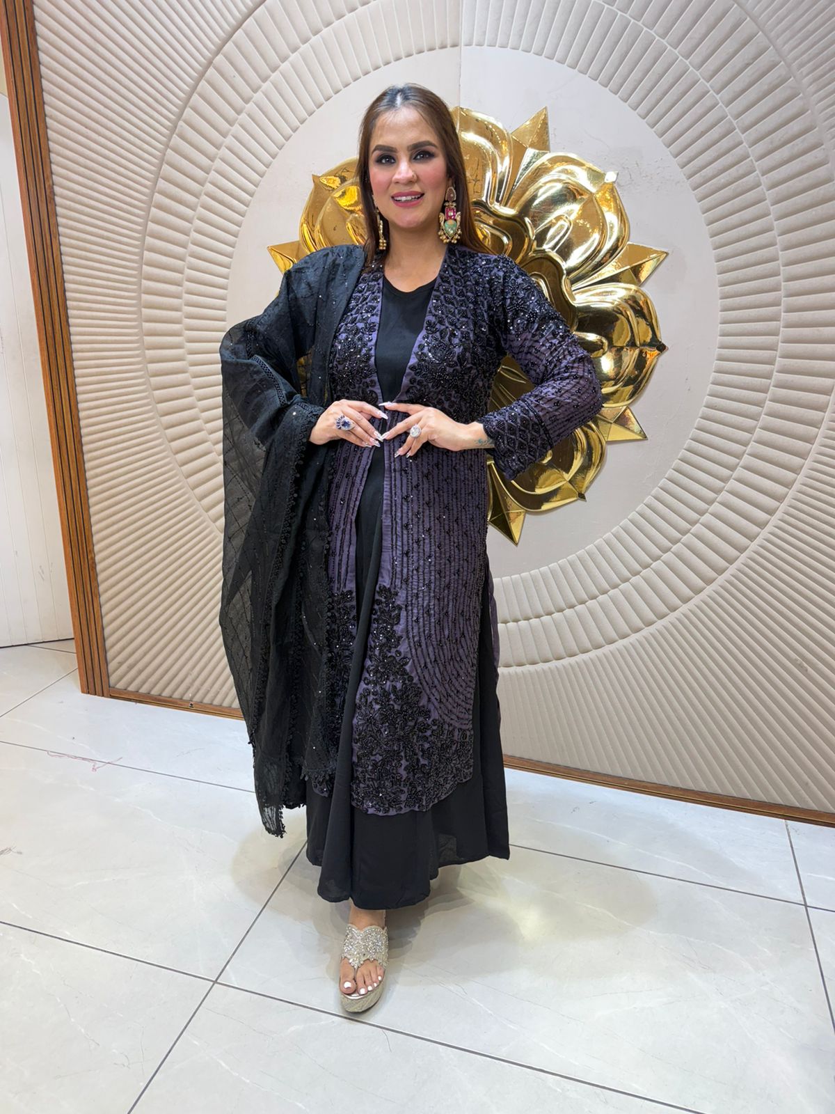 Elegant Partywear Full Sleeve Suit With Net Dupatta PC2557