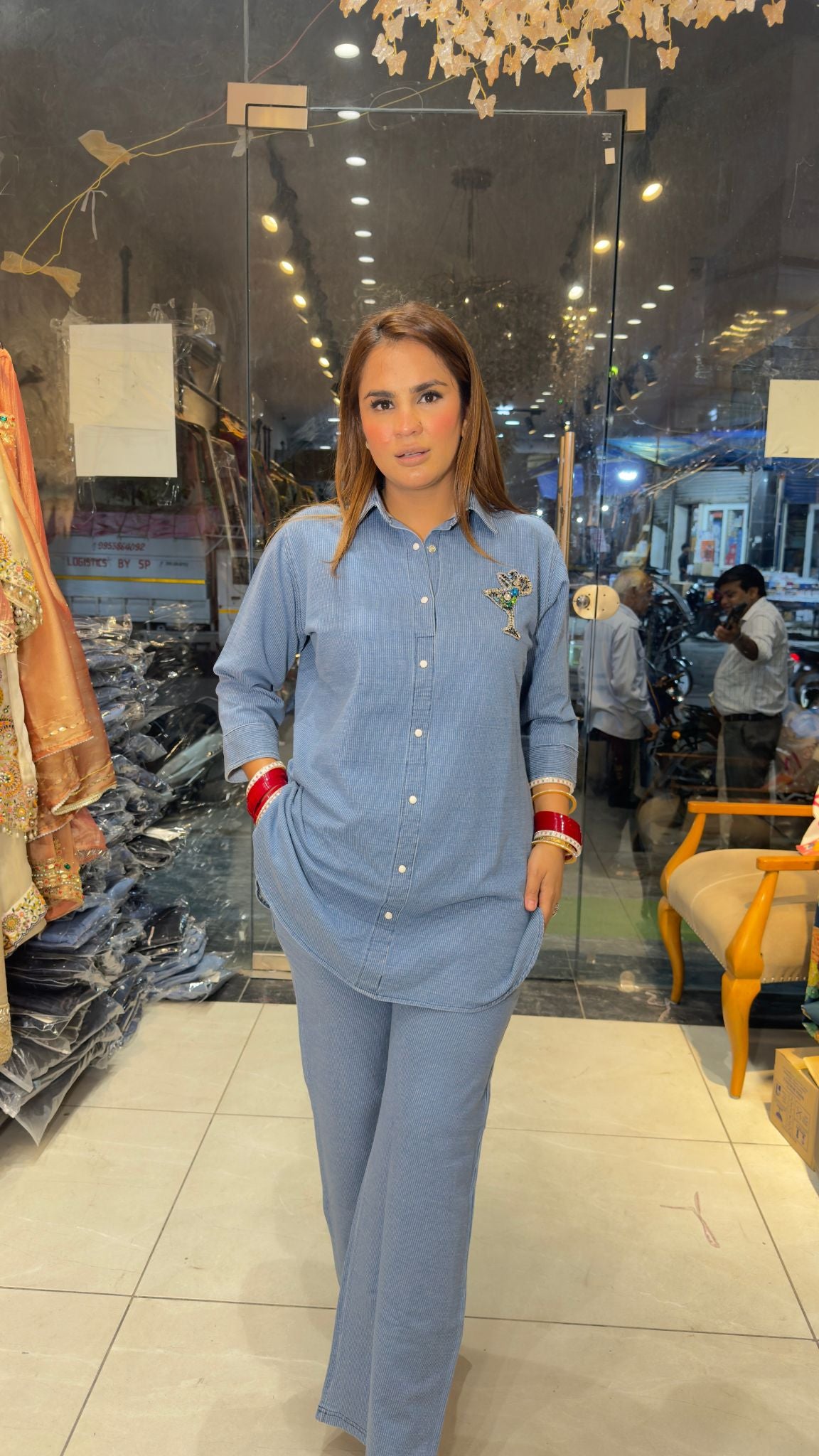 Beautiful denim or chambray co-ord set pc3825