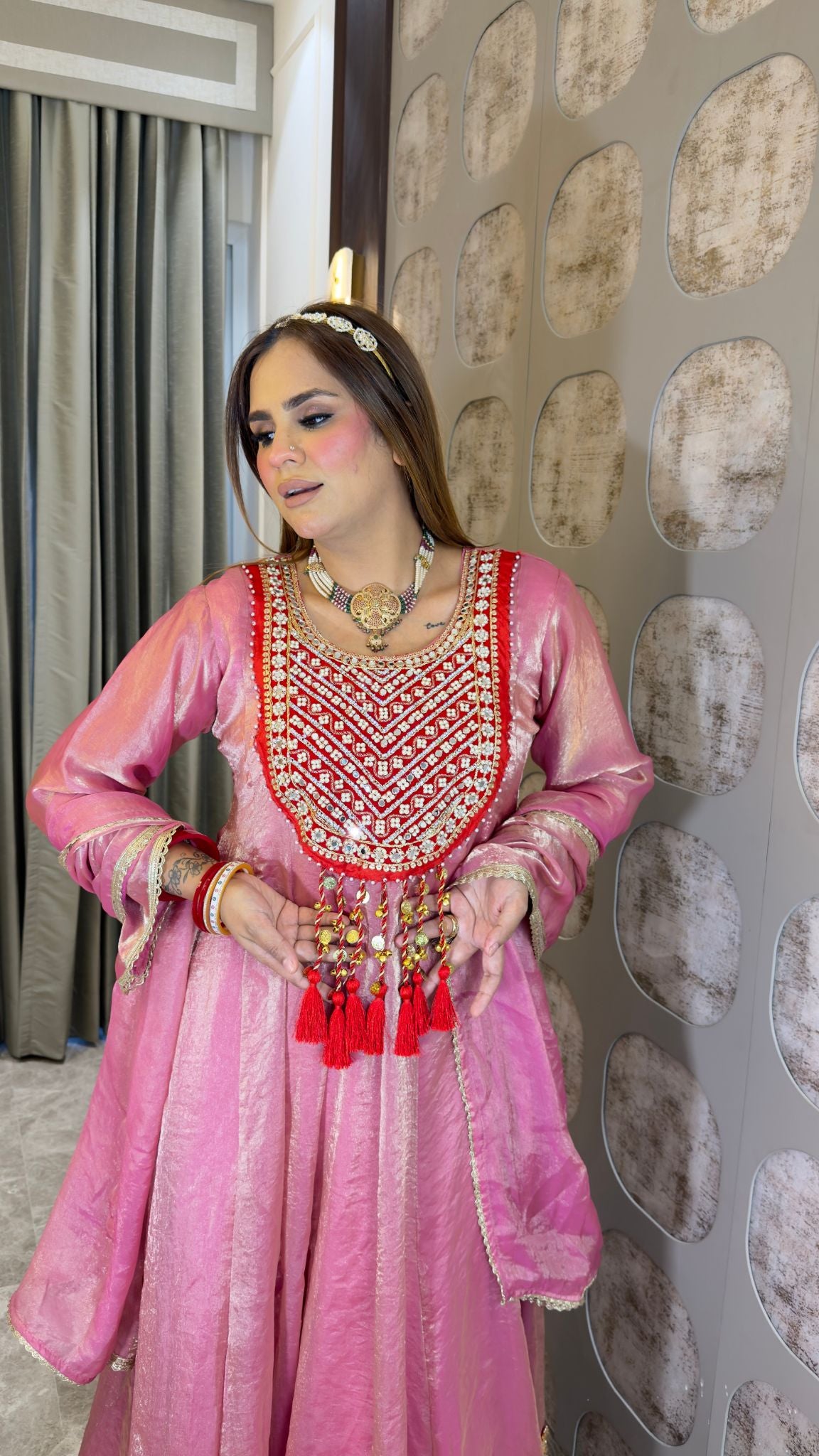 Elegant shimmer and silk-blend Anarkali suit set pc3381