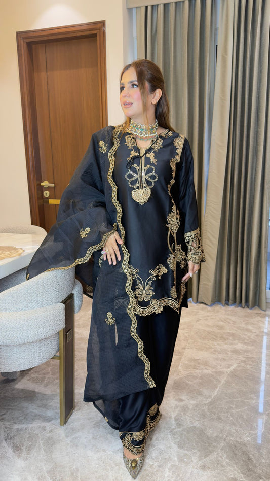 elegant sage-green silk or satin ethnic suit pc3341