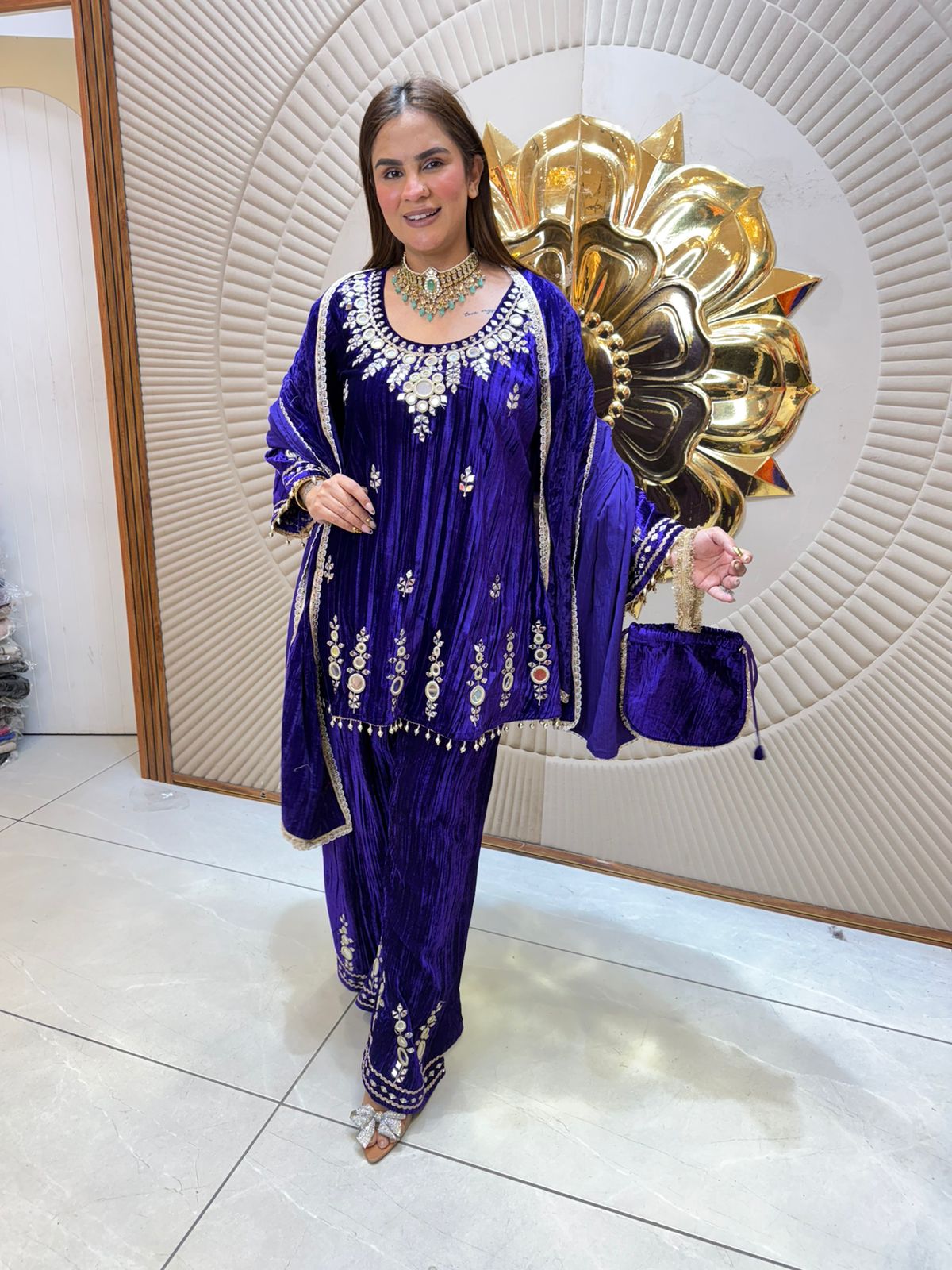 Stunning Velvet Suit with Potli  PC2465