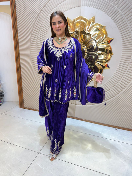 Stunning Velvet Suit with Potli  PC2465