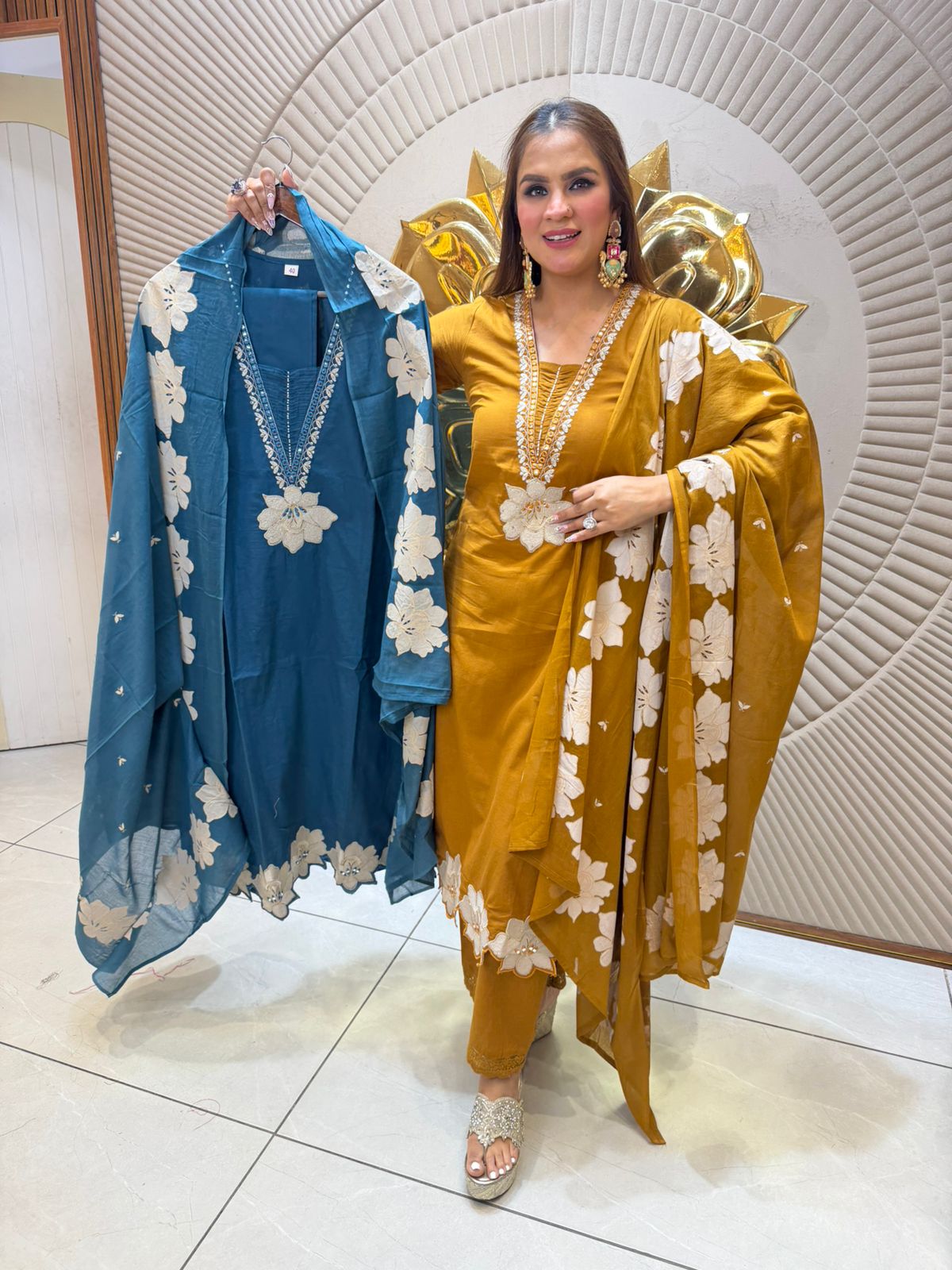 Beautiful Suit With Flower Design Lace Work PC2556
