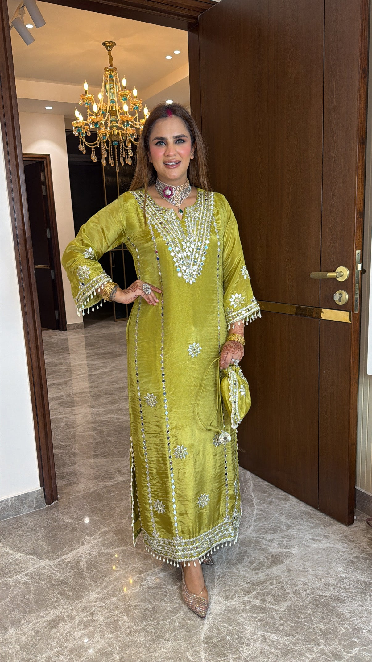 Olive Green Embroidered Festive Kurta Set PC3544
