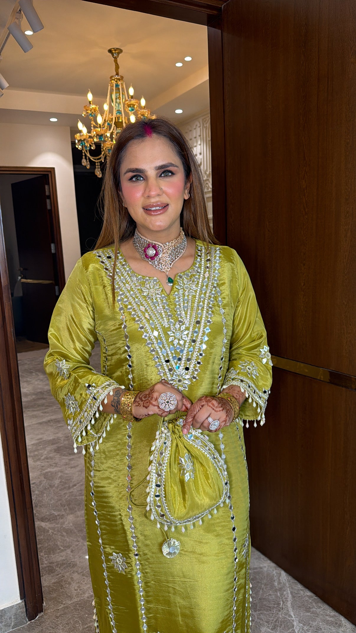 Olive Green Embroidered Festive Kurta Set PC3544