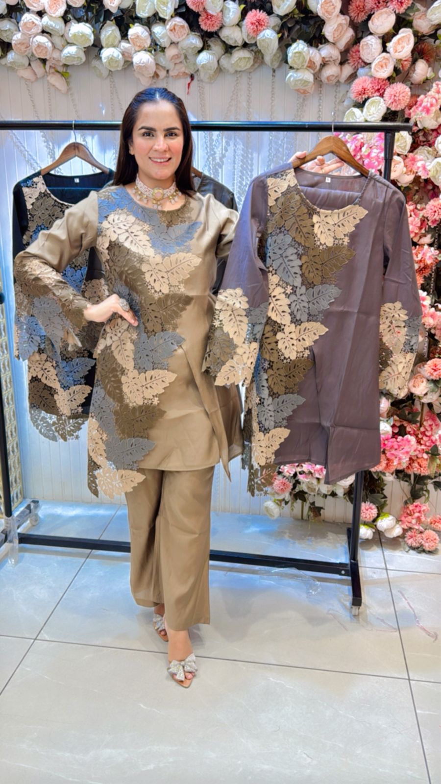 Beautiful Co-Ord Set With Leaf Cut Work PC1187