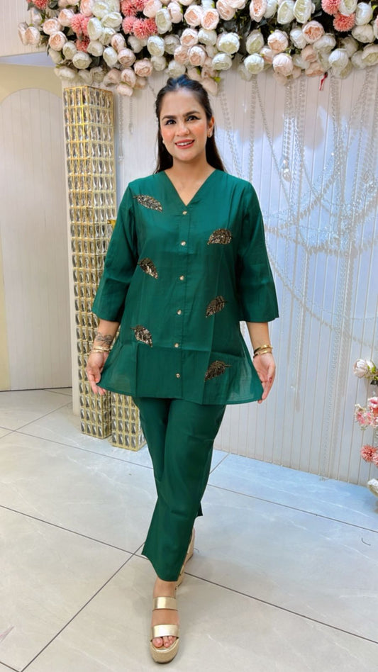 Beautiful Co-Ord Set With Leaf Work PC1265