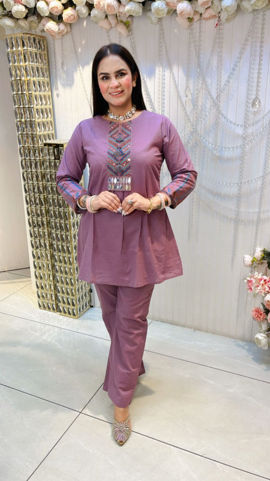 Beautiful Cordset With Mirror Work On Neckline PC595