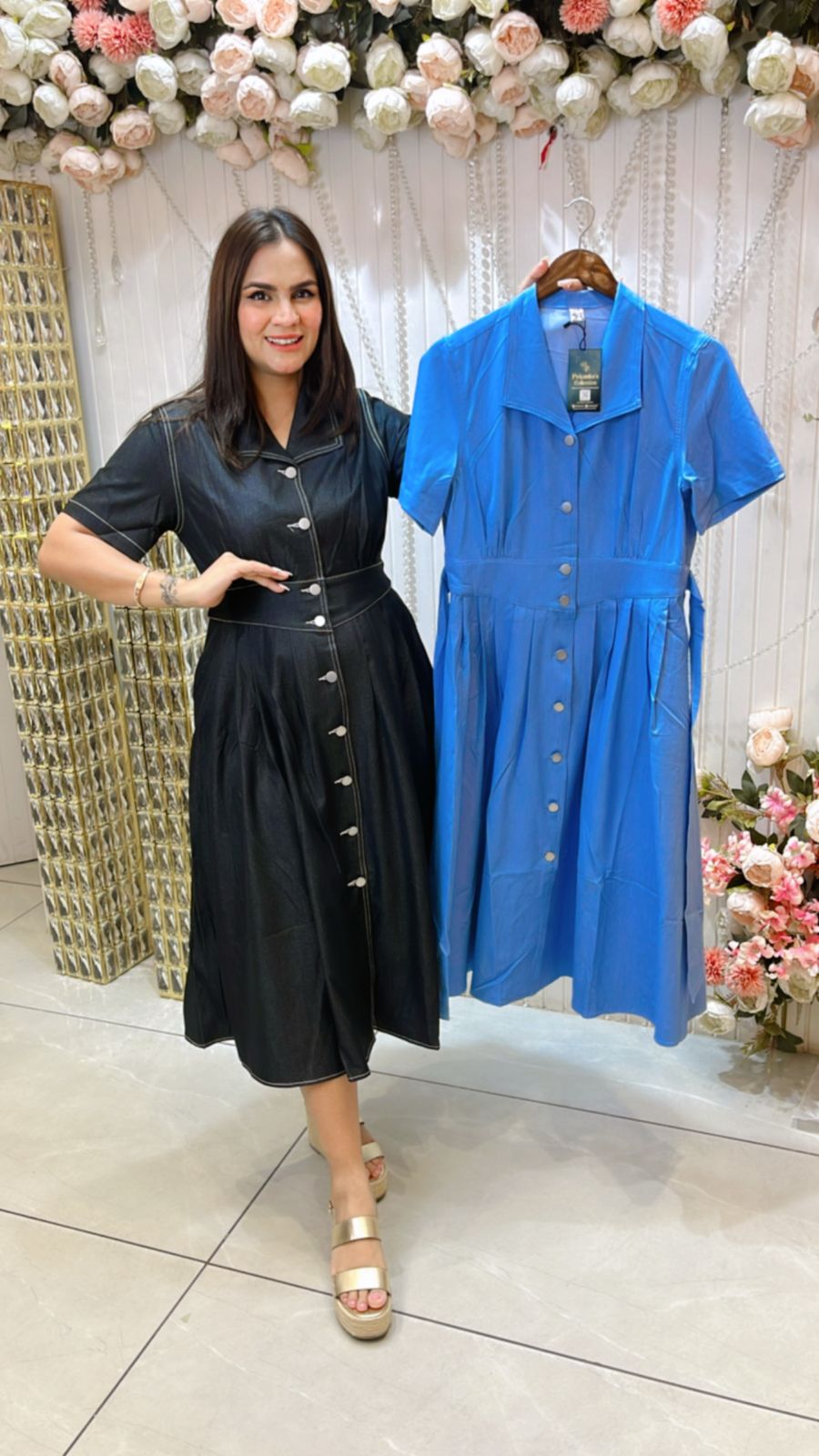 Beautiful Denim Dress With Pocket PC1056