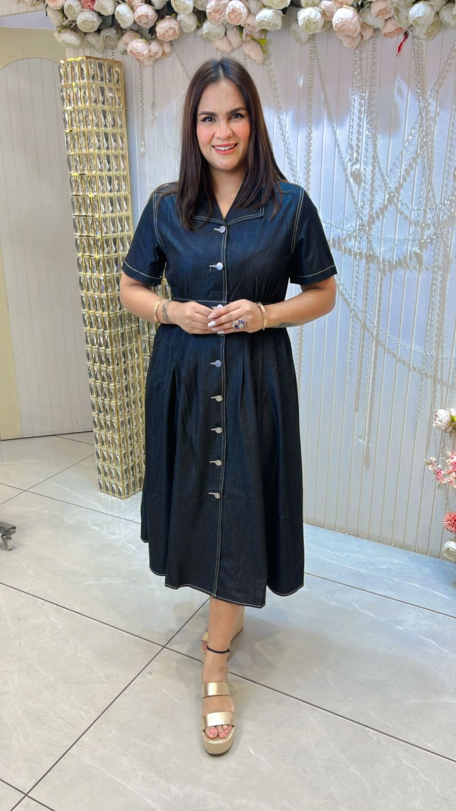 Beautiful Denim Dress With Pocket PC1056
