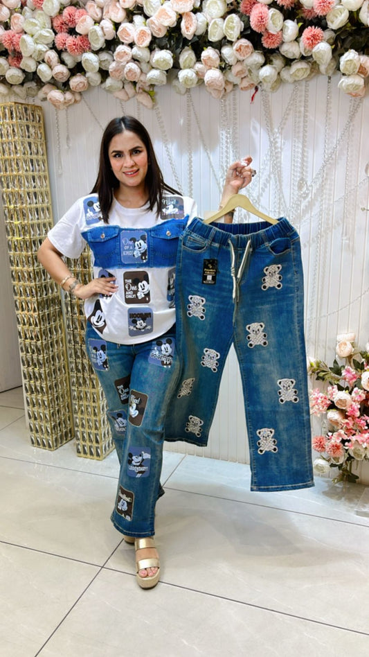 Beautiful Denim Pant With Cute Design PC1061