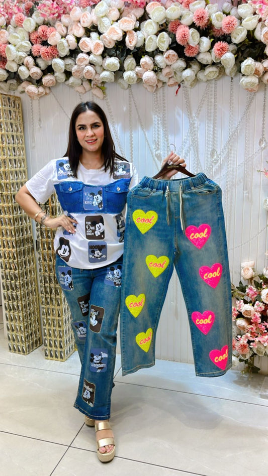 Beautiful Denim Pant With Cute Design PC1062