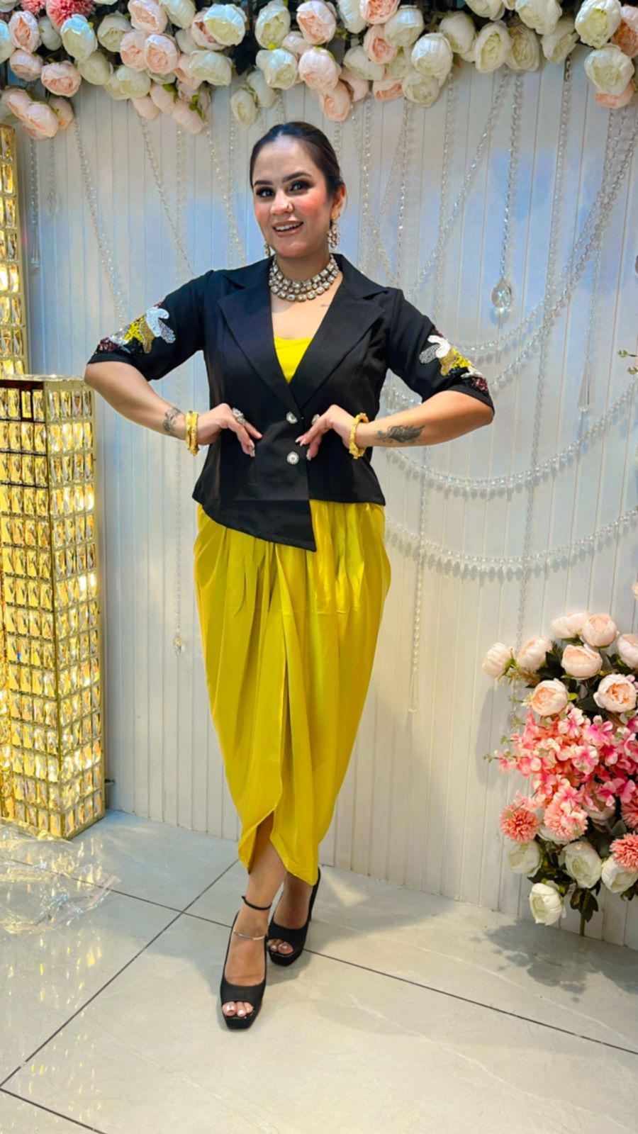 Beautiful Dress With Dhoti Skirt And Sequin Jacket PC217