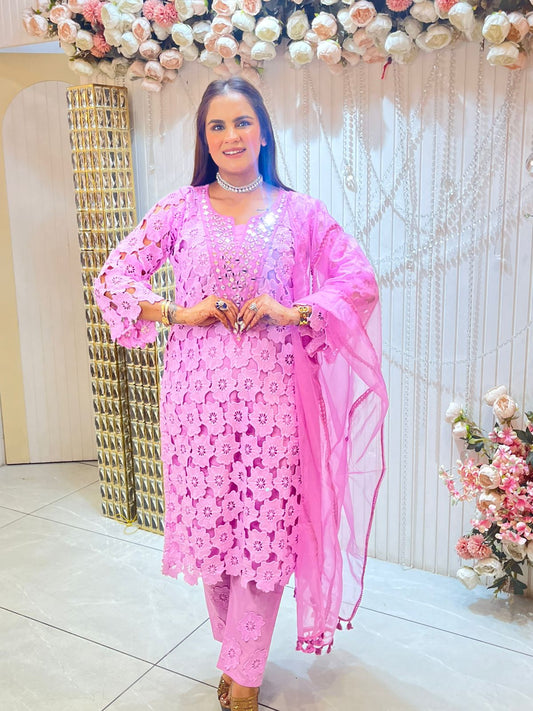 Beautiful Flower Cut Suit With Dupatta PC1438