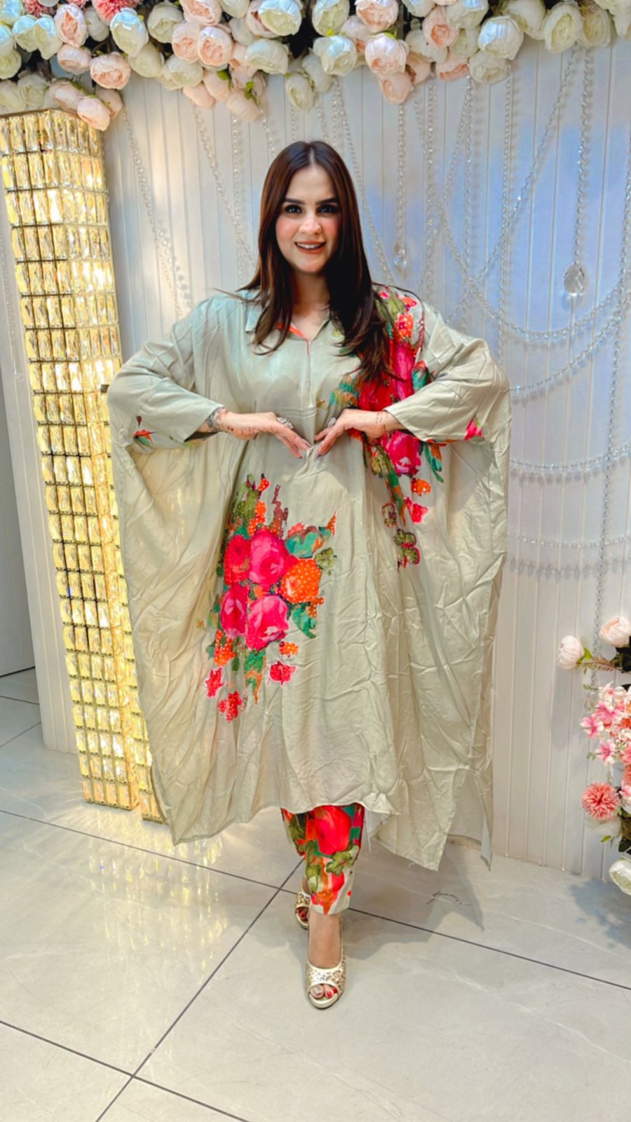 Beautiful Kaftan Suit With Floral Work PC225