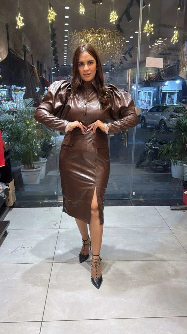 Beautiful Leather Dress With Front Slit PC028