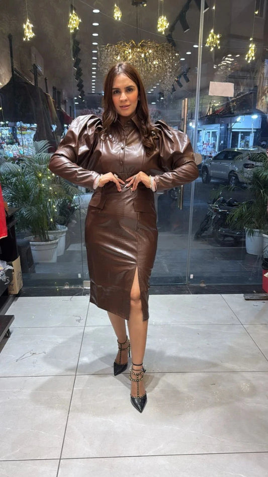 Beautiful Leather Dress With Front Slit PC028