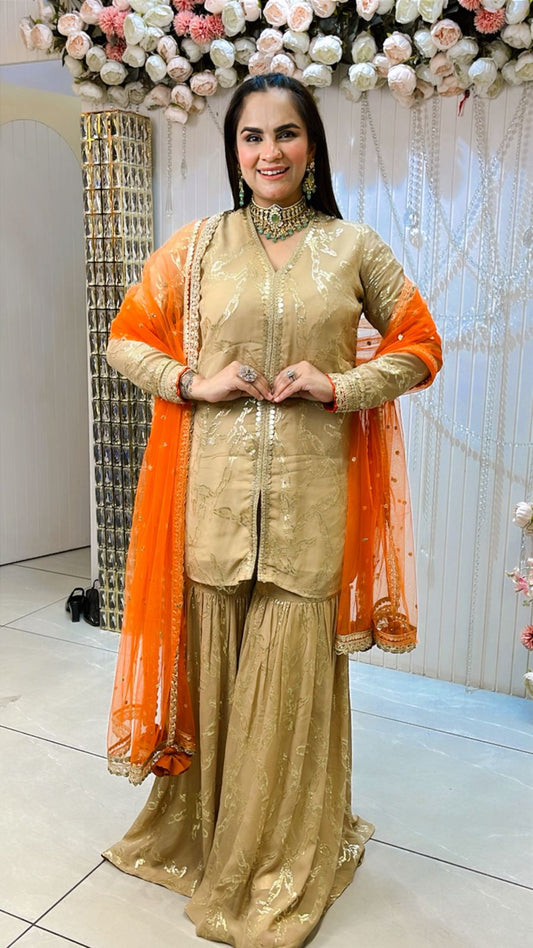 Beautiful Sharara With Golden Work PC1146