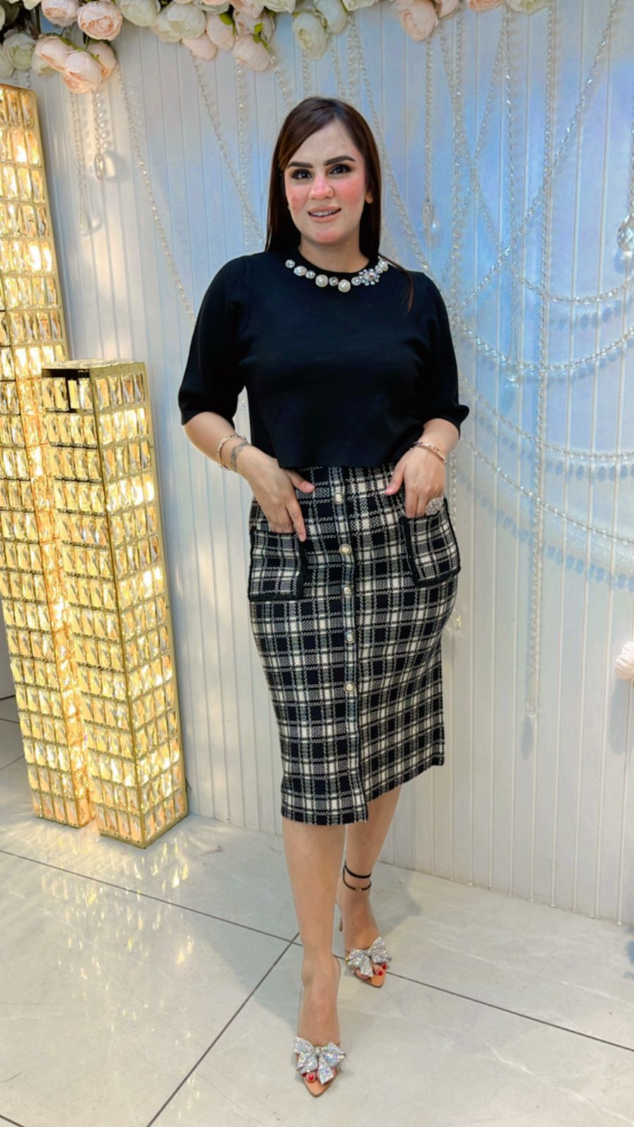 Beautiful Skirt With Check Pattern & Pockets PC073