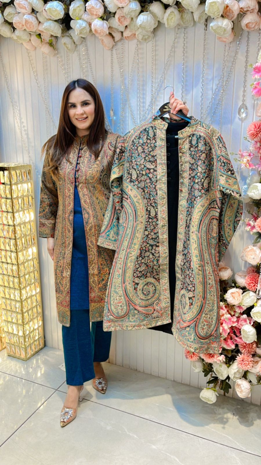 Beautiful Three Piece Cordset With Pashmina Jacket PC196