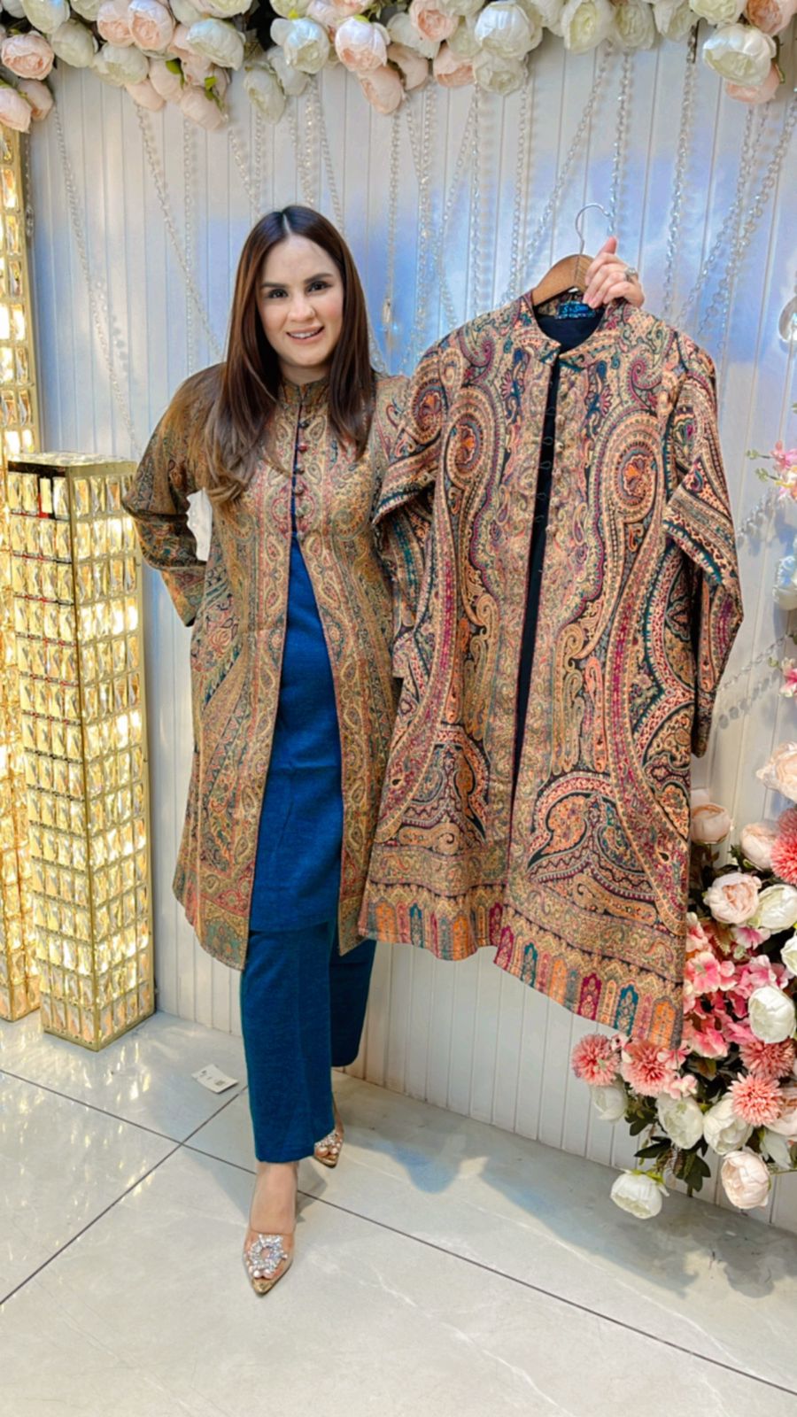 Beautiful Three Piece Cordset With Pashmina Jacket PC197