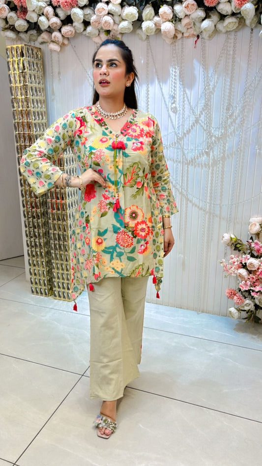 Beautiful V-Neck Floral Print Palazzo Co-Ord Set PC1197