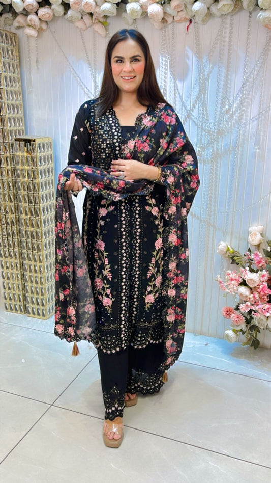 Beautiful V-Neck Lace Work Palazzo Suit PC1154