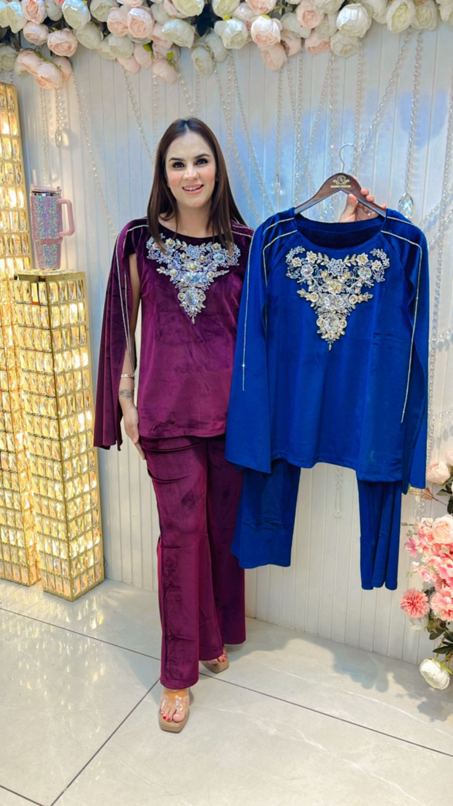 Beautiful Velvet Cordset With Designer Sleeves PC094