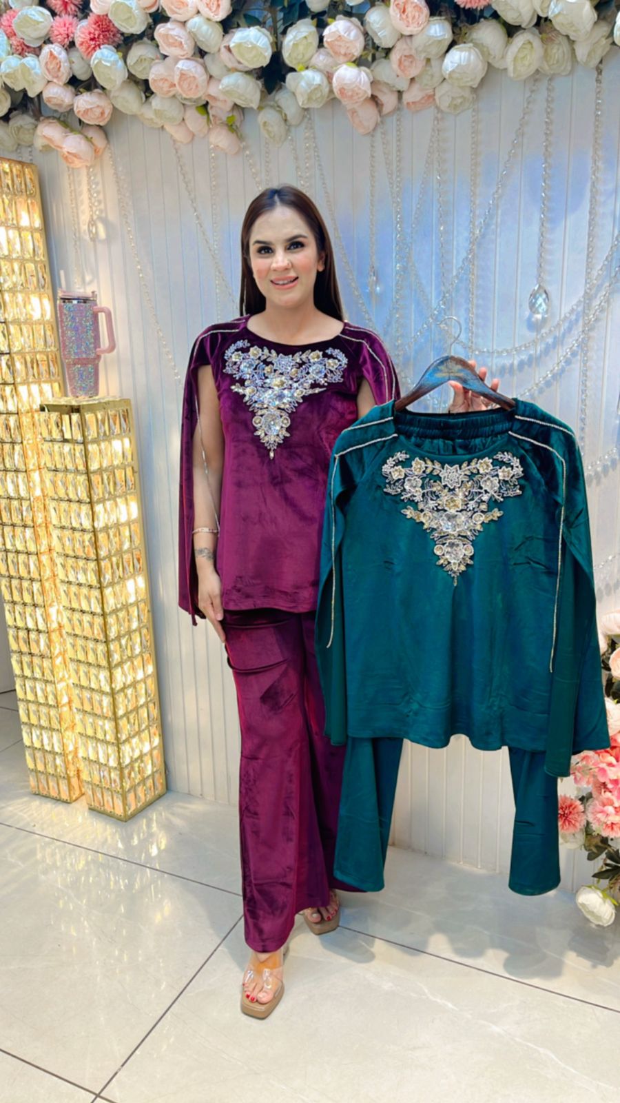 Beautiful Velvet Cordset With Designer Sleeves PC094