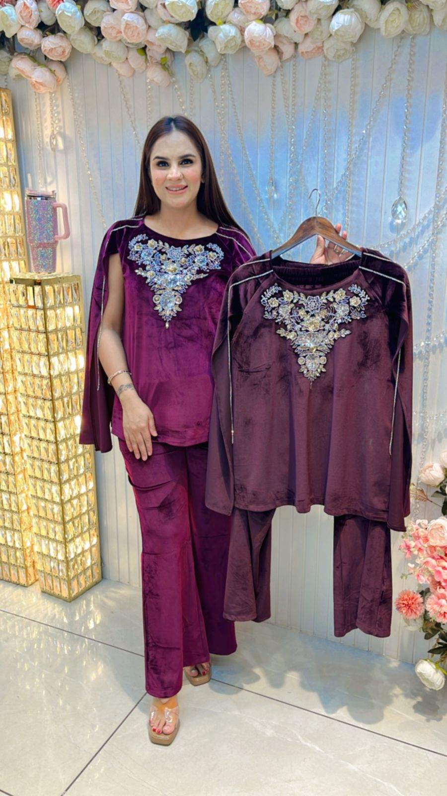 Beautiful Velvet Cordset With Designer Sleeves PC094