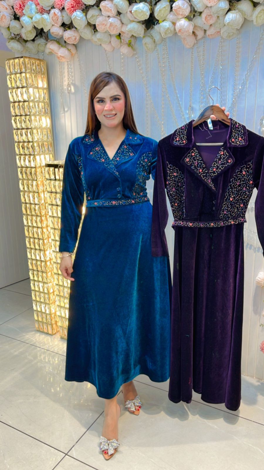 Beautiful Velvet Dress With Designer Neck PC071