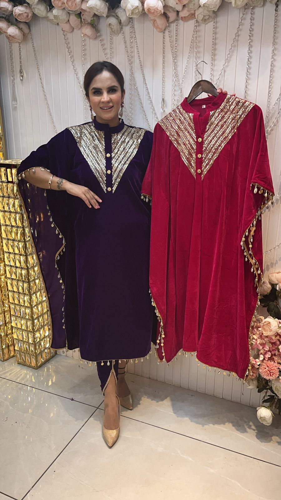 Beautiful Velvet Kaftan With Heavy Neck PC122