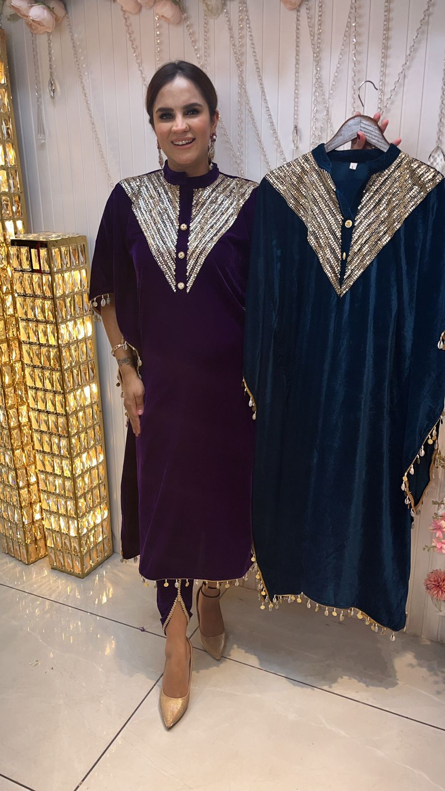 Beautiful Velvet Kaftan With Heavy Neck PC122