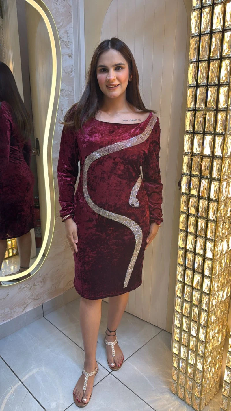 Beautiful Velvet Snake Dress With Swarovski Work PC033