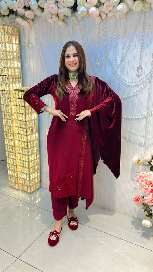 Beautiful Velvet Suit With Elegant Design PC231