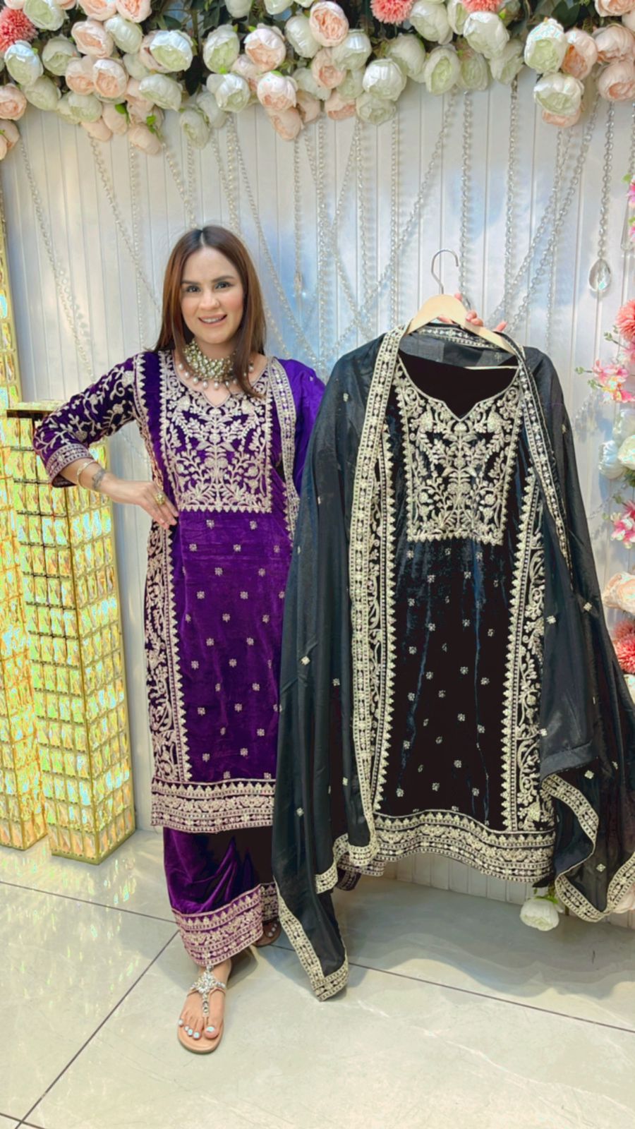 Beautiful Velvet Suit With Full Embroidery Work PC177