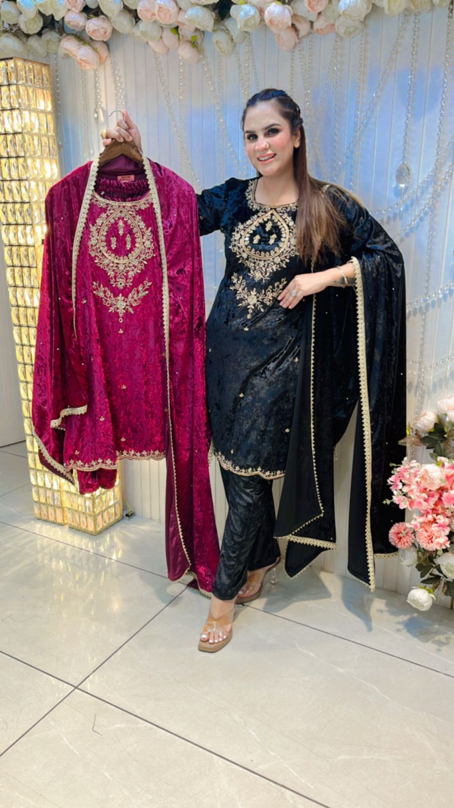 Beautiful Velvet Suit With Heavy Work On Neck PC208