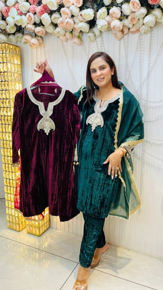 Beautiful Velvet Suit With Organza Dupatta PC052