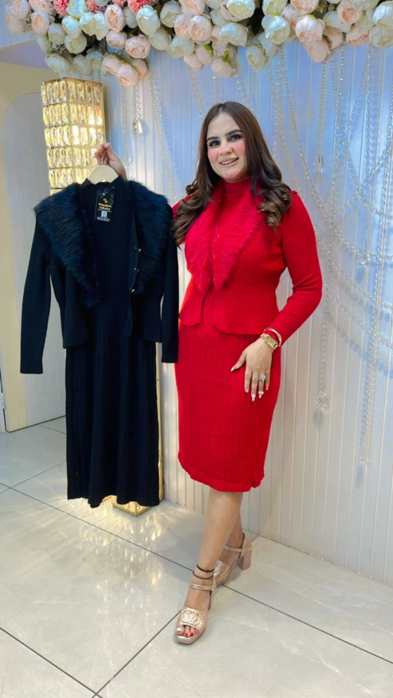 Beautiful Woollen Dress With Furr Jacket PC021