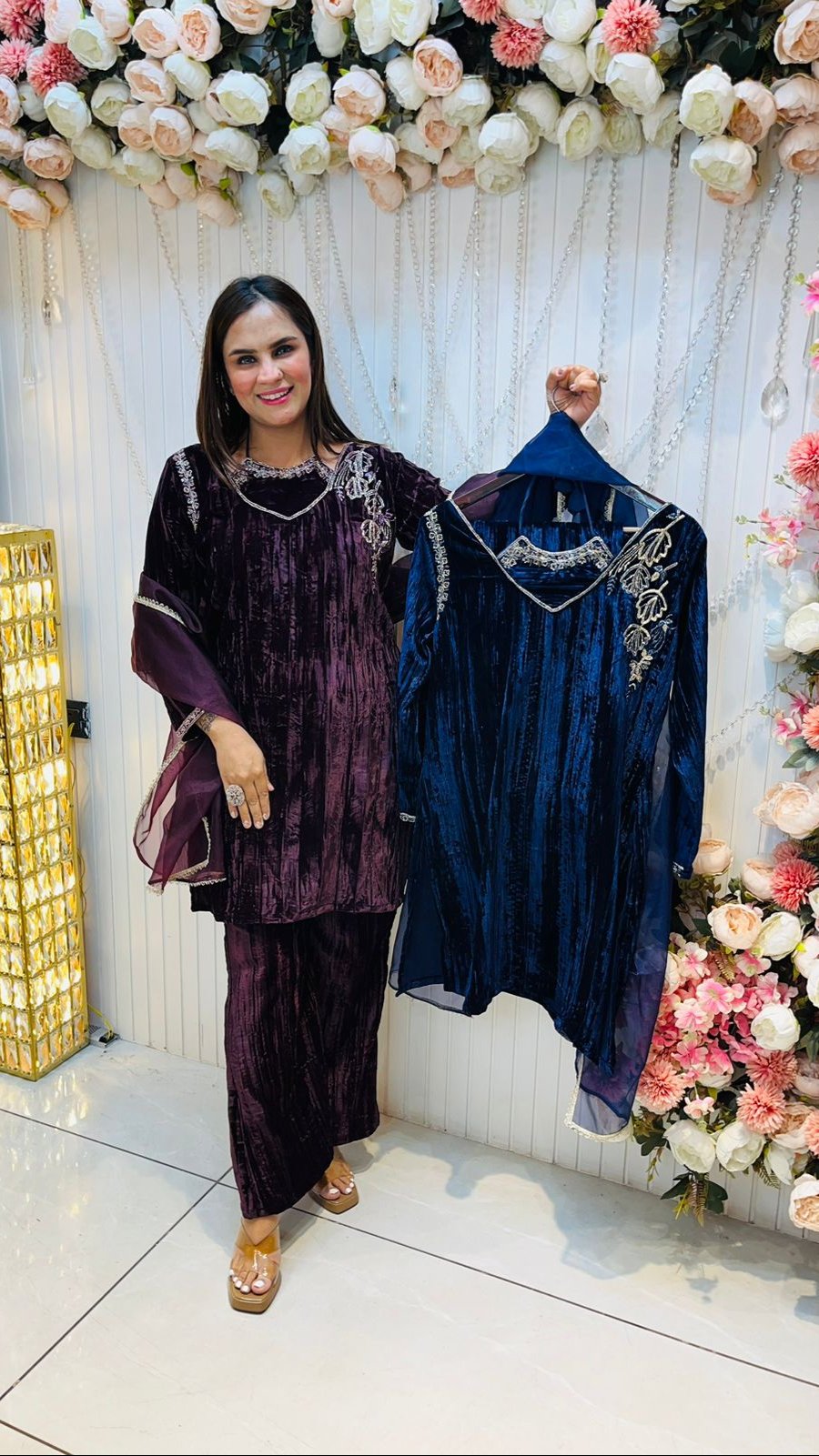 Crushed Velvet Suit With Designer Neck PC247