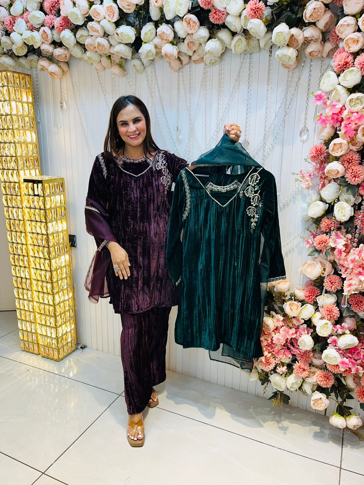 Crushed Velvet Suit With Designer Neck PC247