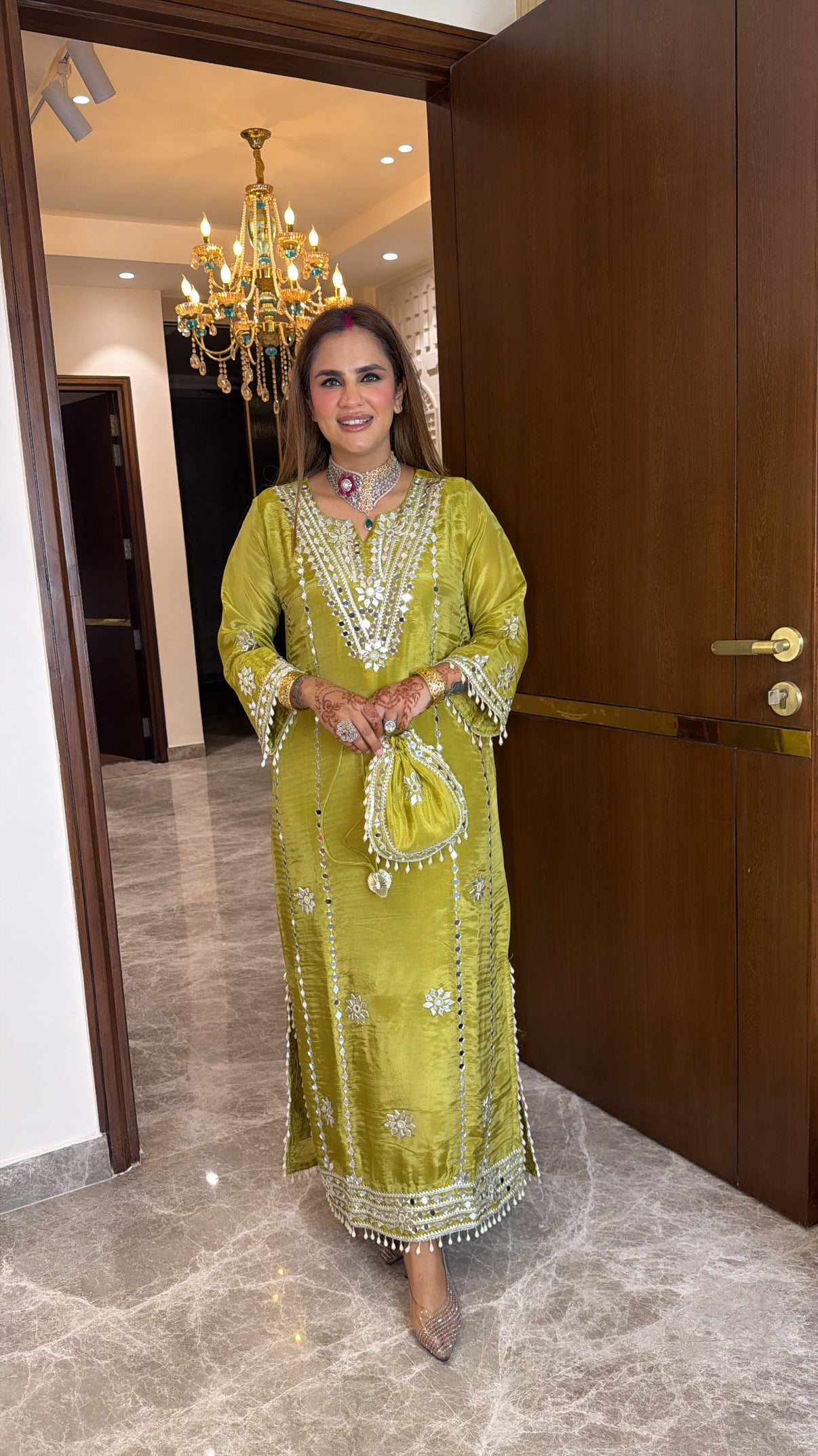 Olive Green Embroidered Festive Kurta Set PC3544