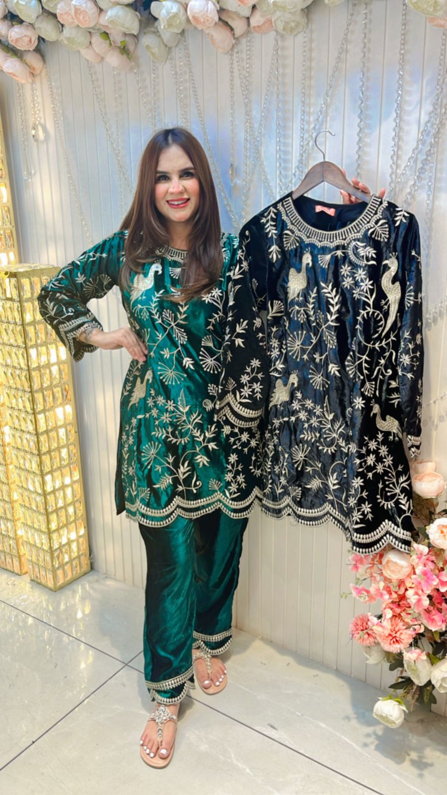 Designer Velvet Cordset With Embroidery Work PC153