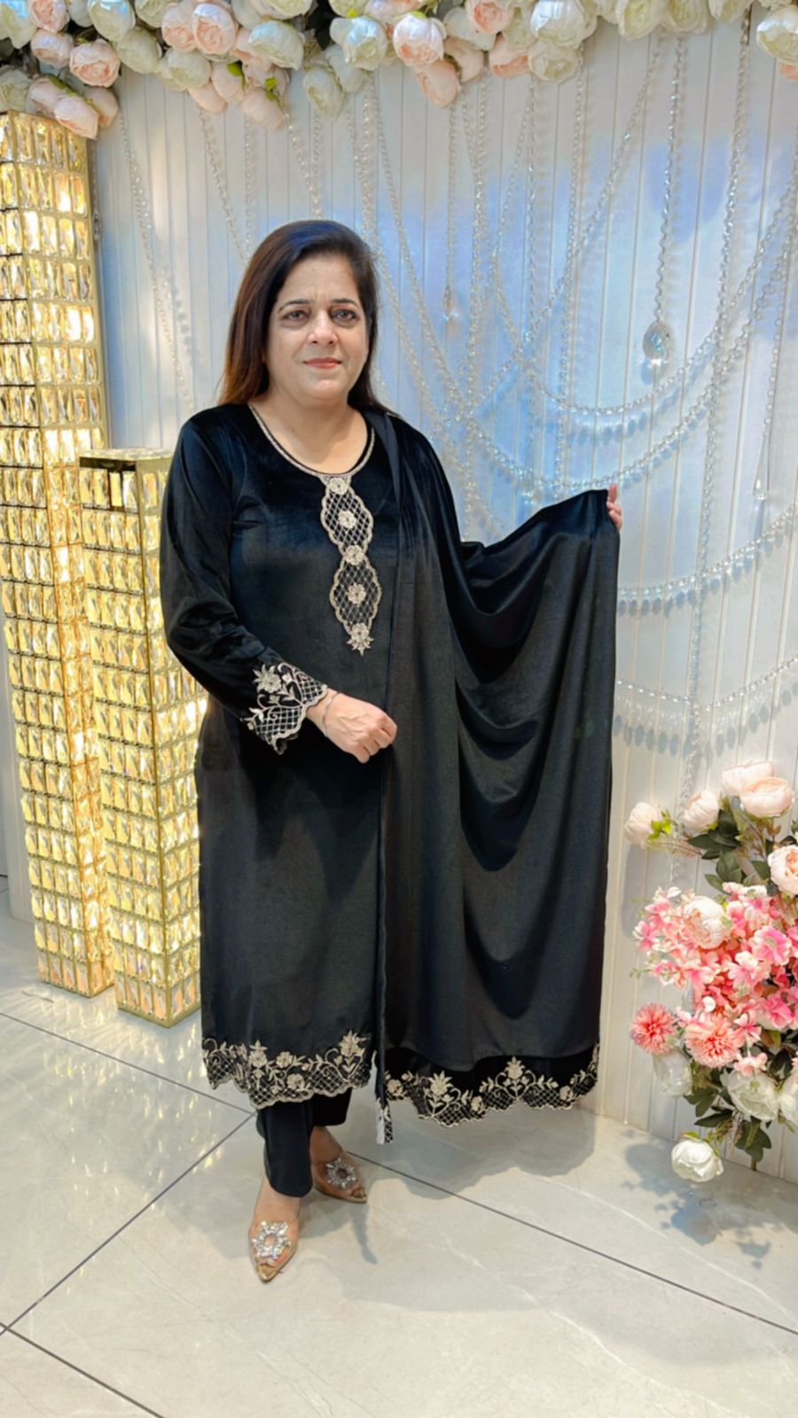 Elegant Velvet Suit With Cut Work PC191