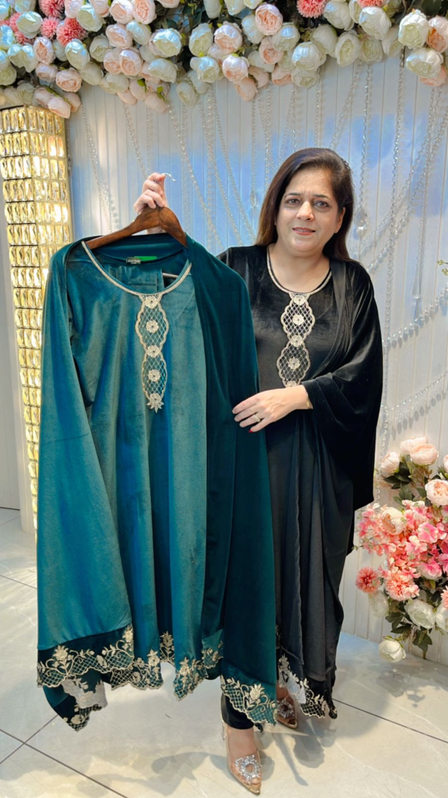 Elegant Velvet Suit With Cut Work PC191