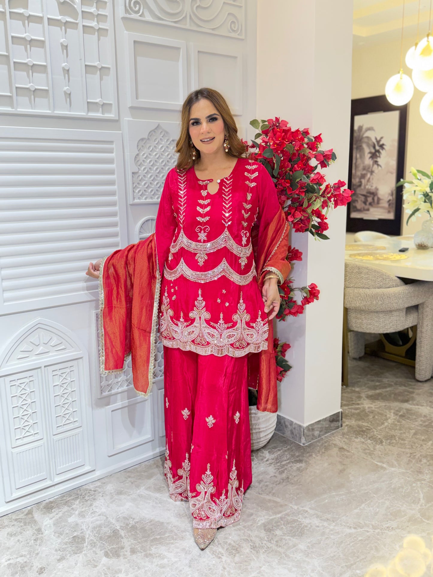 Beutiful elegant partywear pure crape suit pc3251