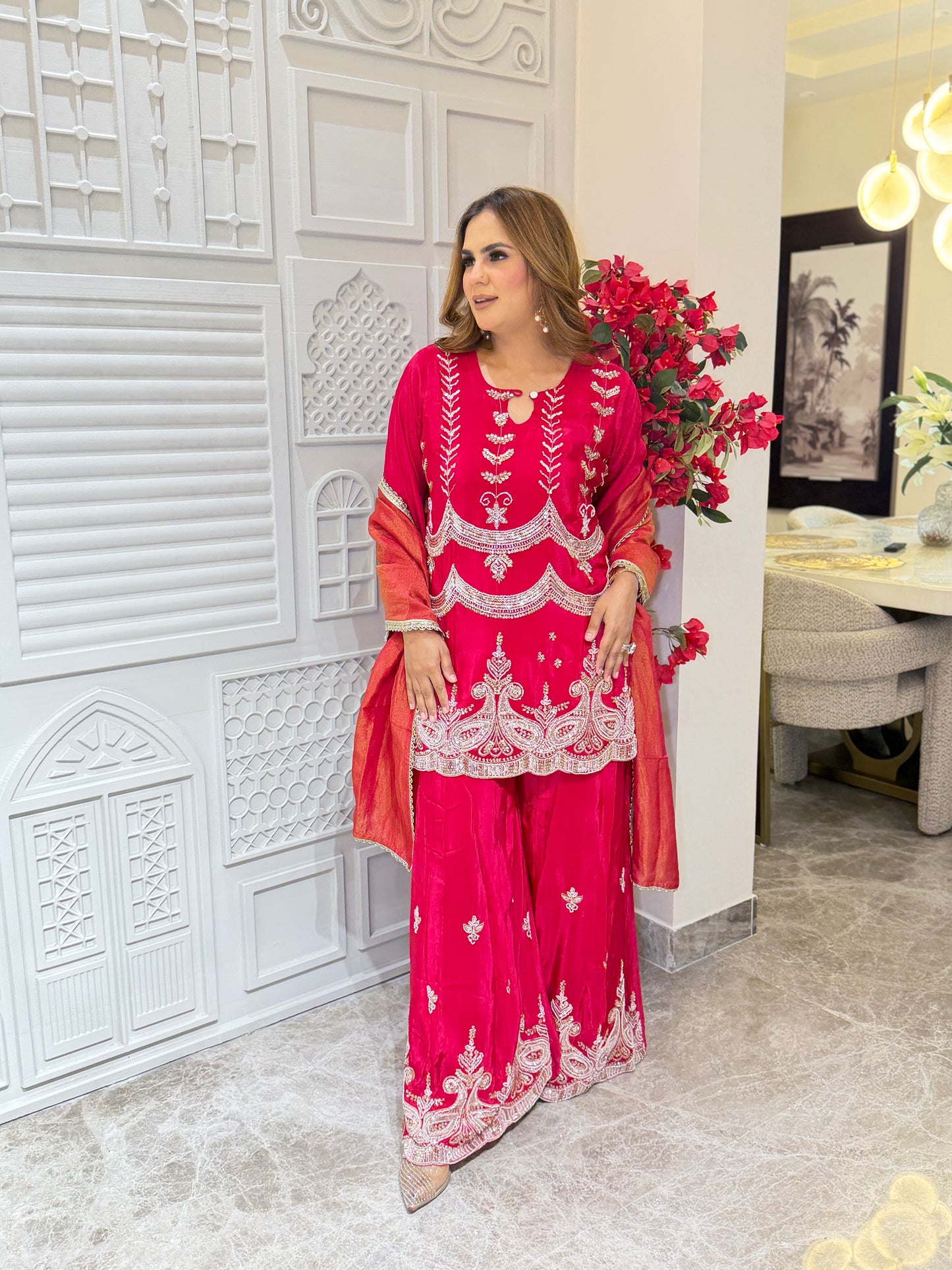 Beutiful elegant partywear pure crape suit pc3251