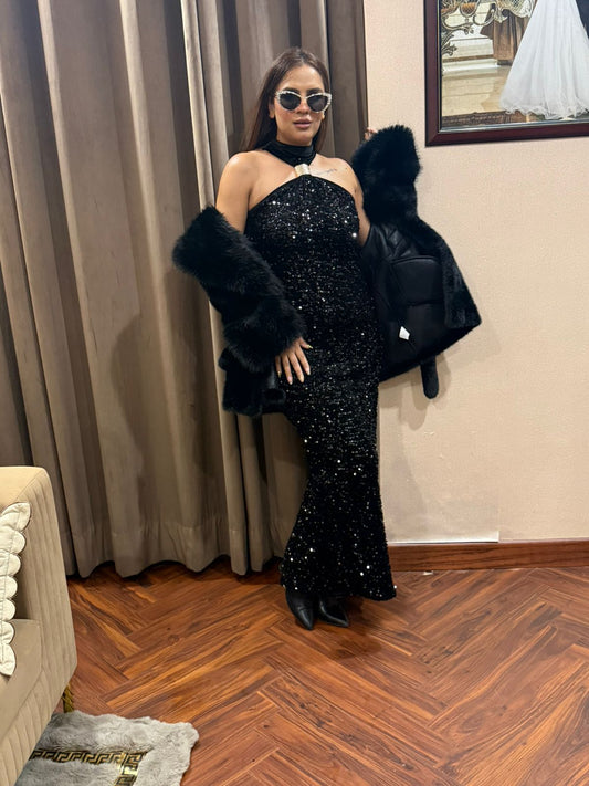 Black one pc sequence dress