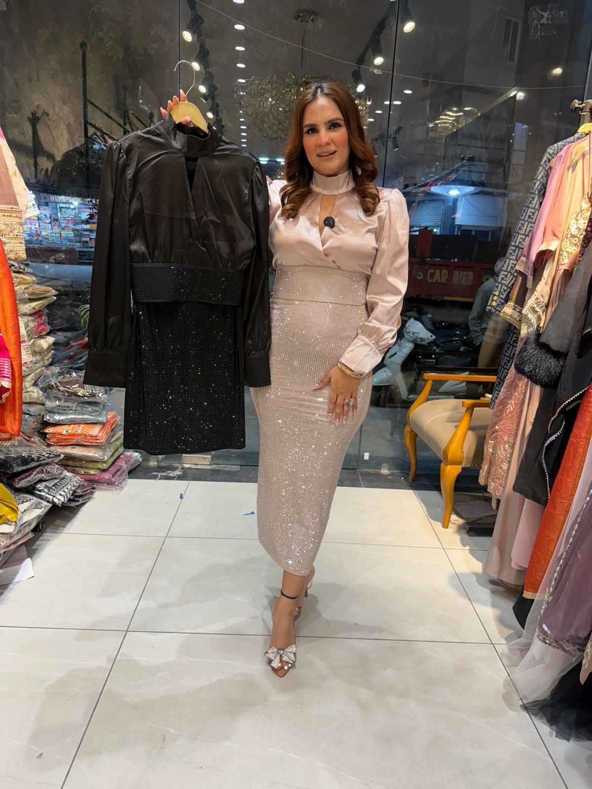 Beautiful skirt and satin top pc 2629