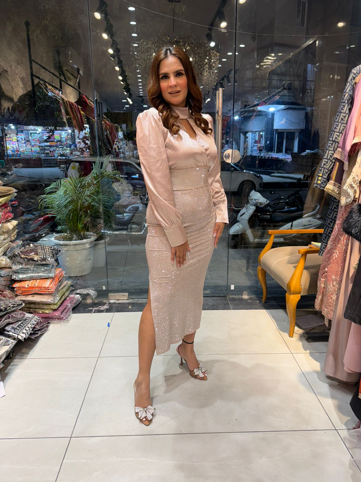 Beautiful skirt and satin top pc 2629